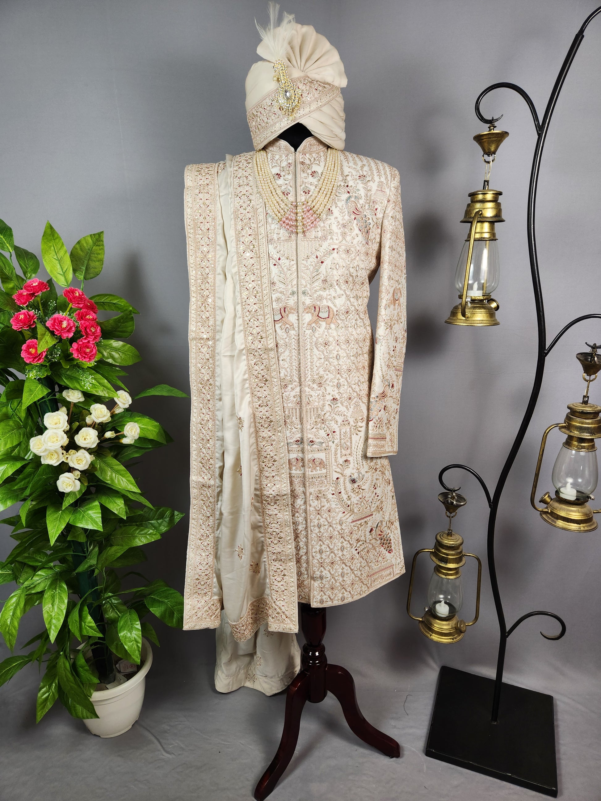 Rose Gold Sherwani for Groom Peacock Design -   Indian Wedding Outfit for Men

