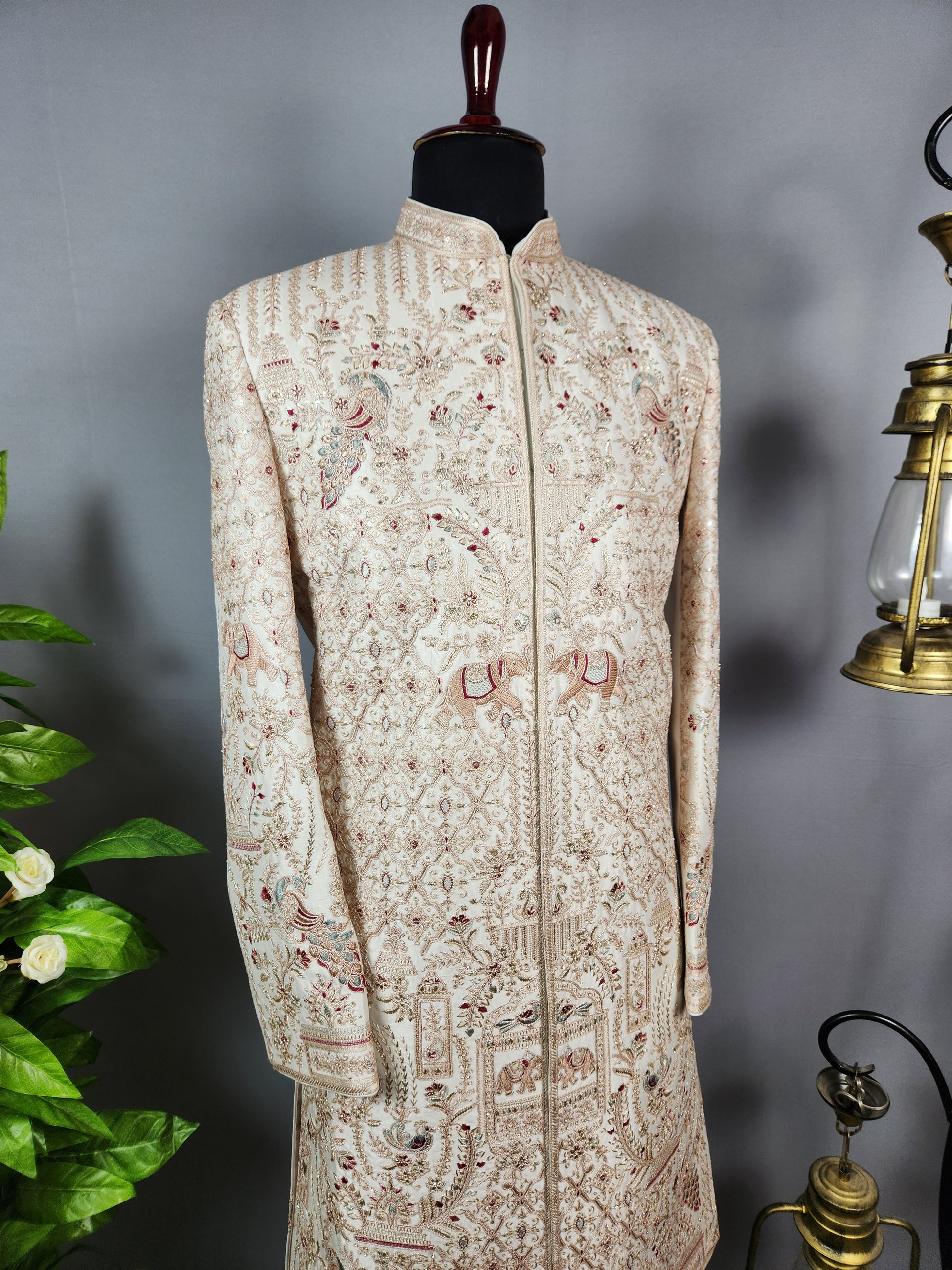 Rose Gold Sherwani for Groom Peacock Design -   Indian Wedding Outfit for Men

