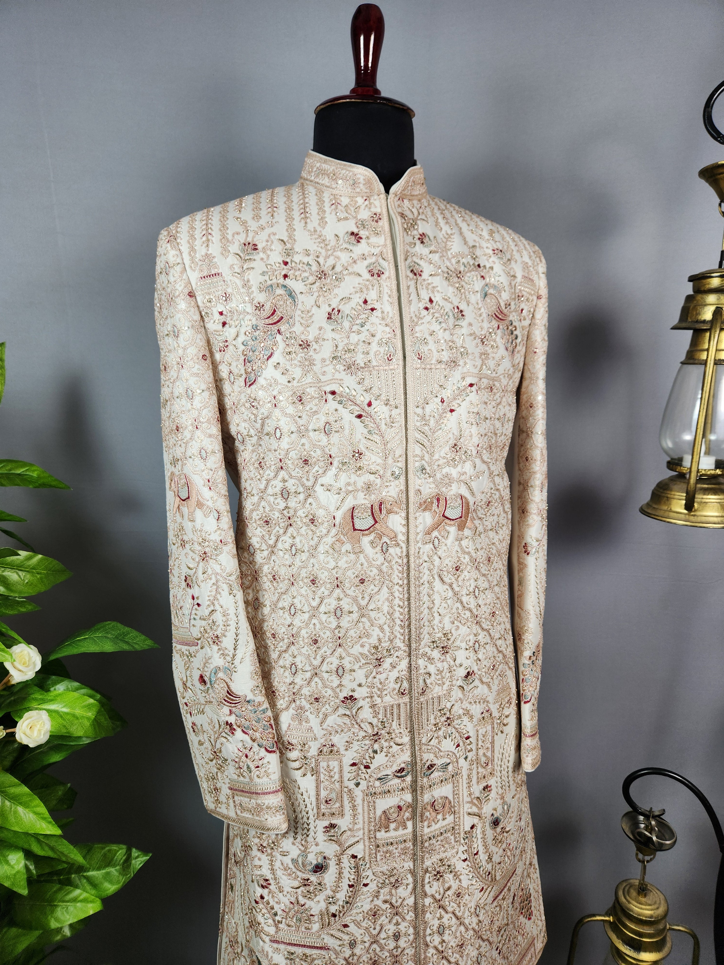 Rose Gold Sherwani for Groom Peacock Design -   Indian Wedding Outfit for Men
