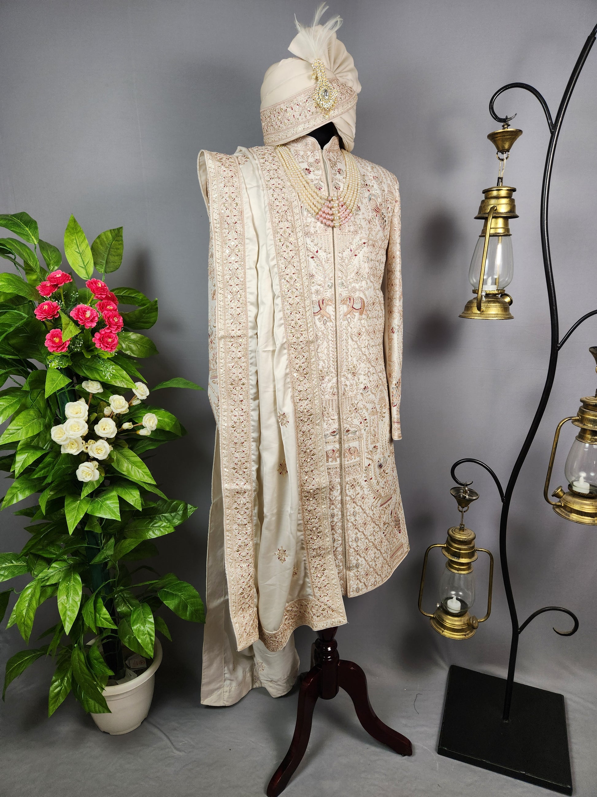 Rose Gold Sherwani for Groom Peacock Design -   Indian Wedding Outfit for Men
