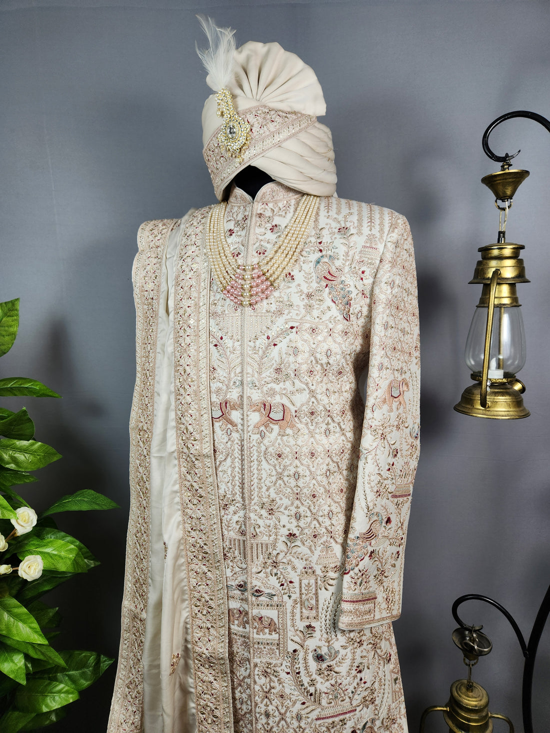 Rose Gold Sherwani for Groom Peacock Design -   Indian Wedding Outfit for Men
