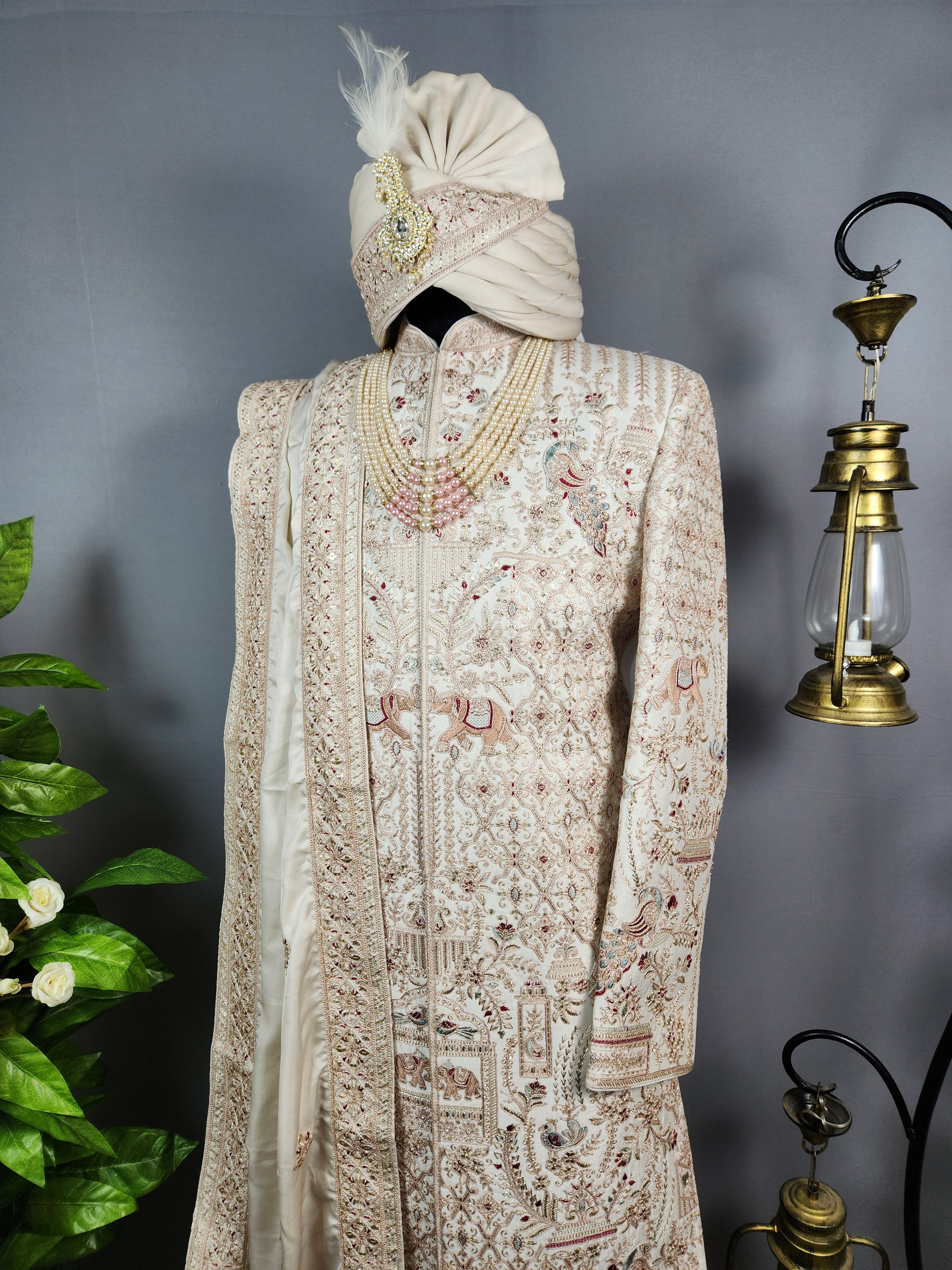 Rose Gold Sherwani for Groom Peacock Design -   Indian Wedding Outfit for Men
