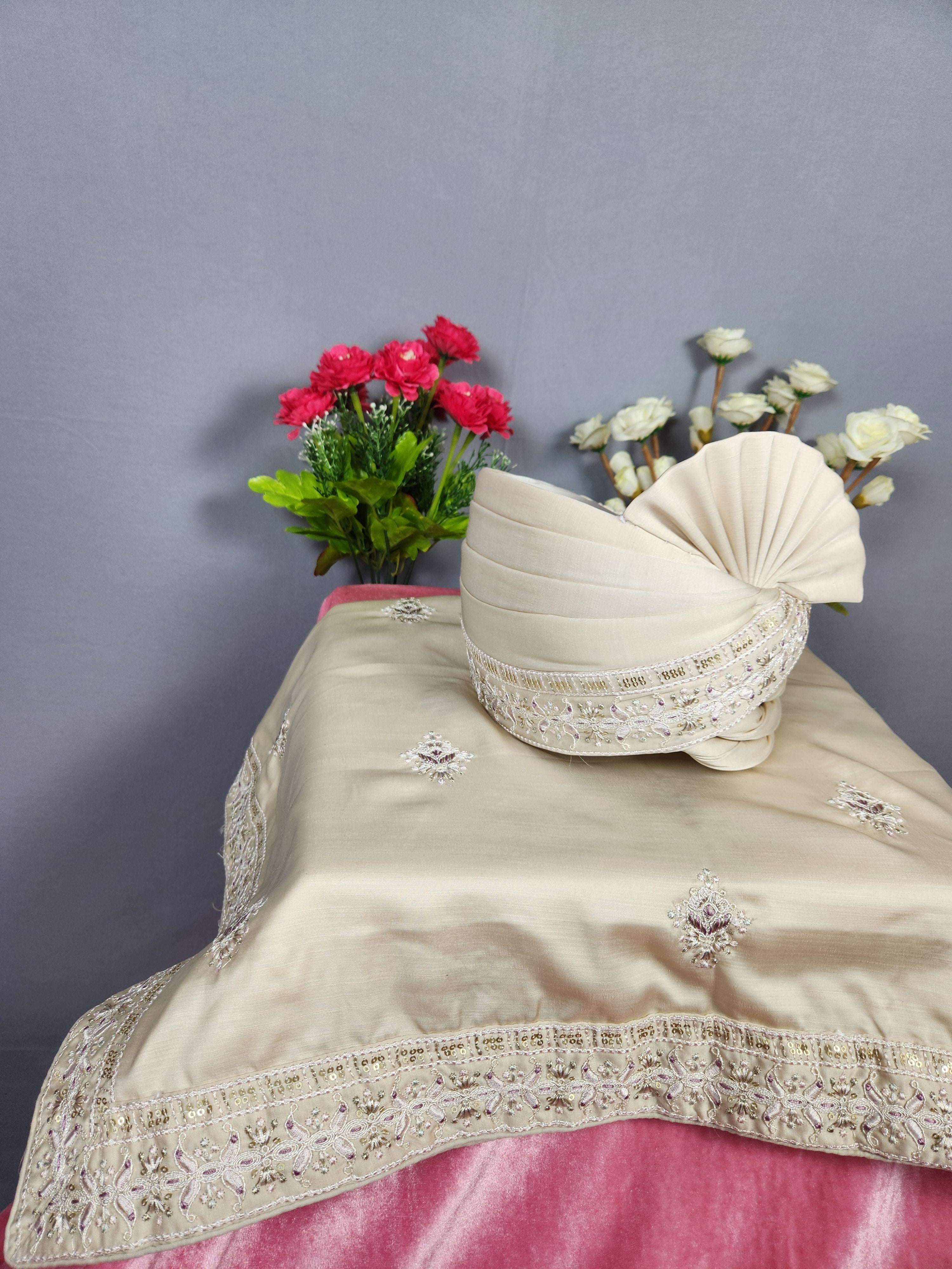 Rose Gold Groom Turban Shawl | Dupatta Safa Set For Men