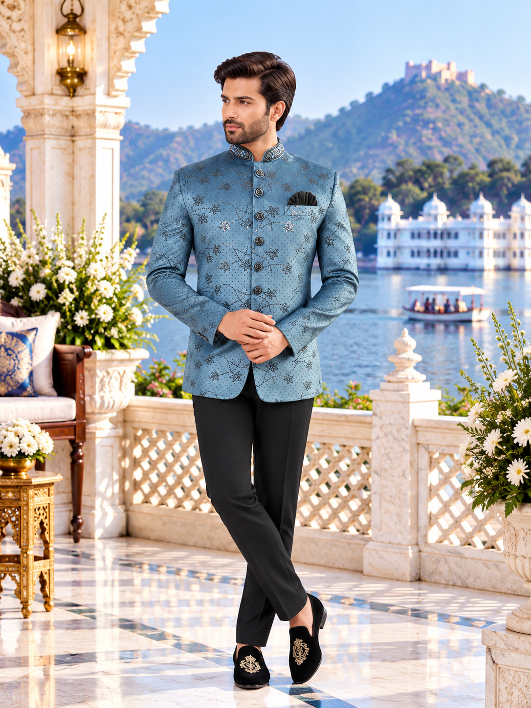 Teal Blue Jodhpuri Suit for Wedding – Custom Made | Indian Groom Outfit