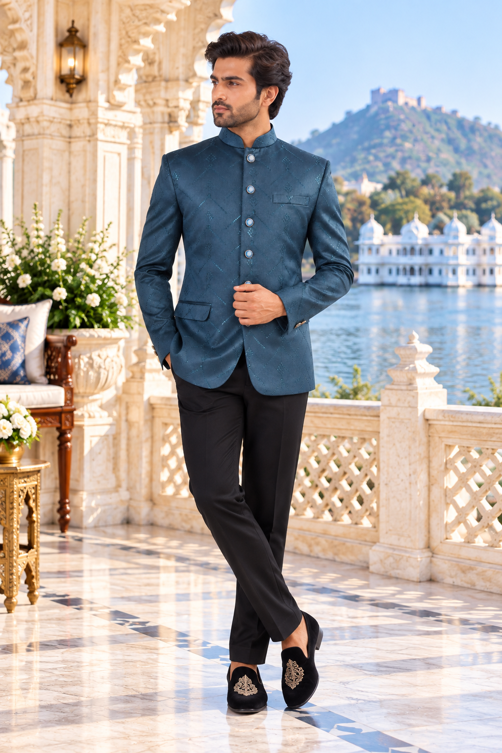 Teal Green Jodhpuri Suit for Wedding – Custom Made | Indian Groom Outfit