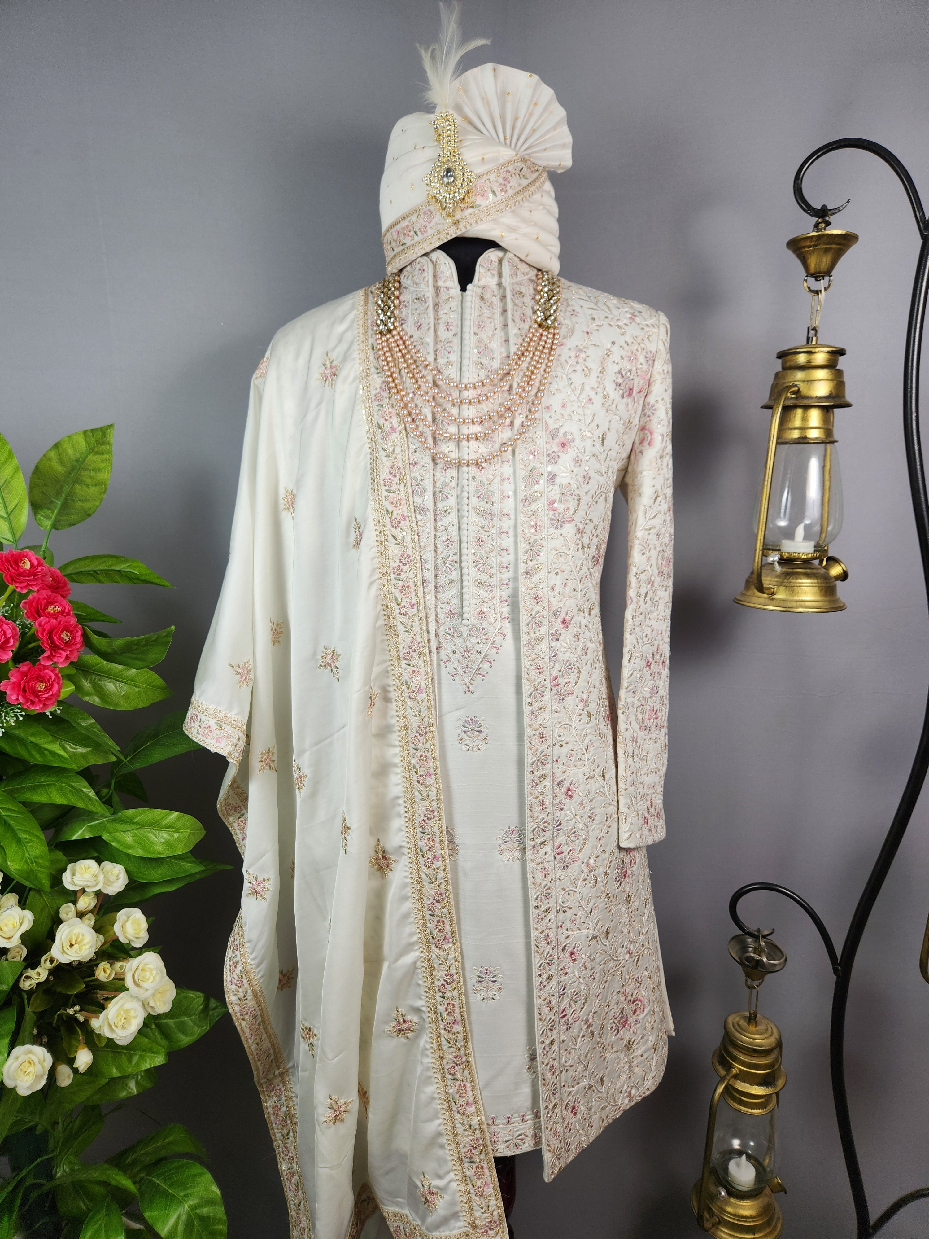 White Sherwani for Groom  -   Indian Wedding Outfit for Men
