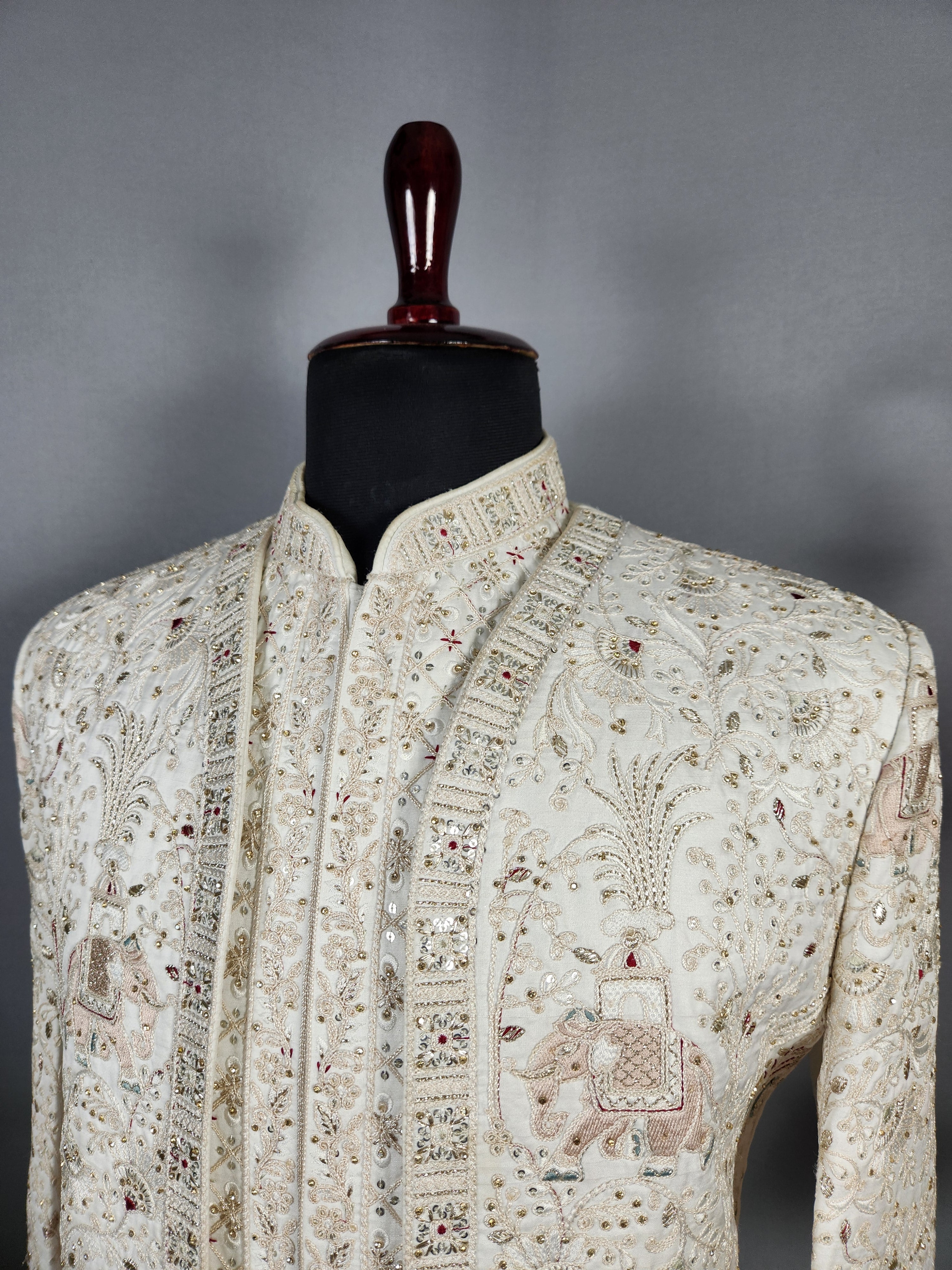 White Sherwani for Groom Peacock Design -   Indian Wedding Outfit for Men
