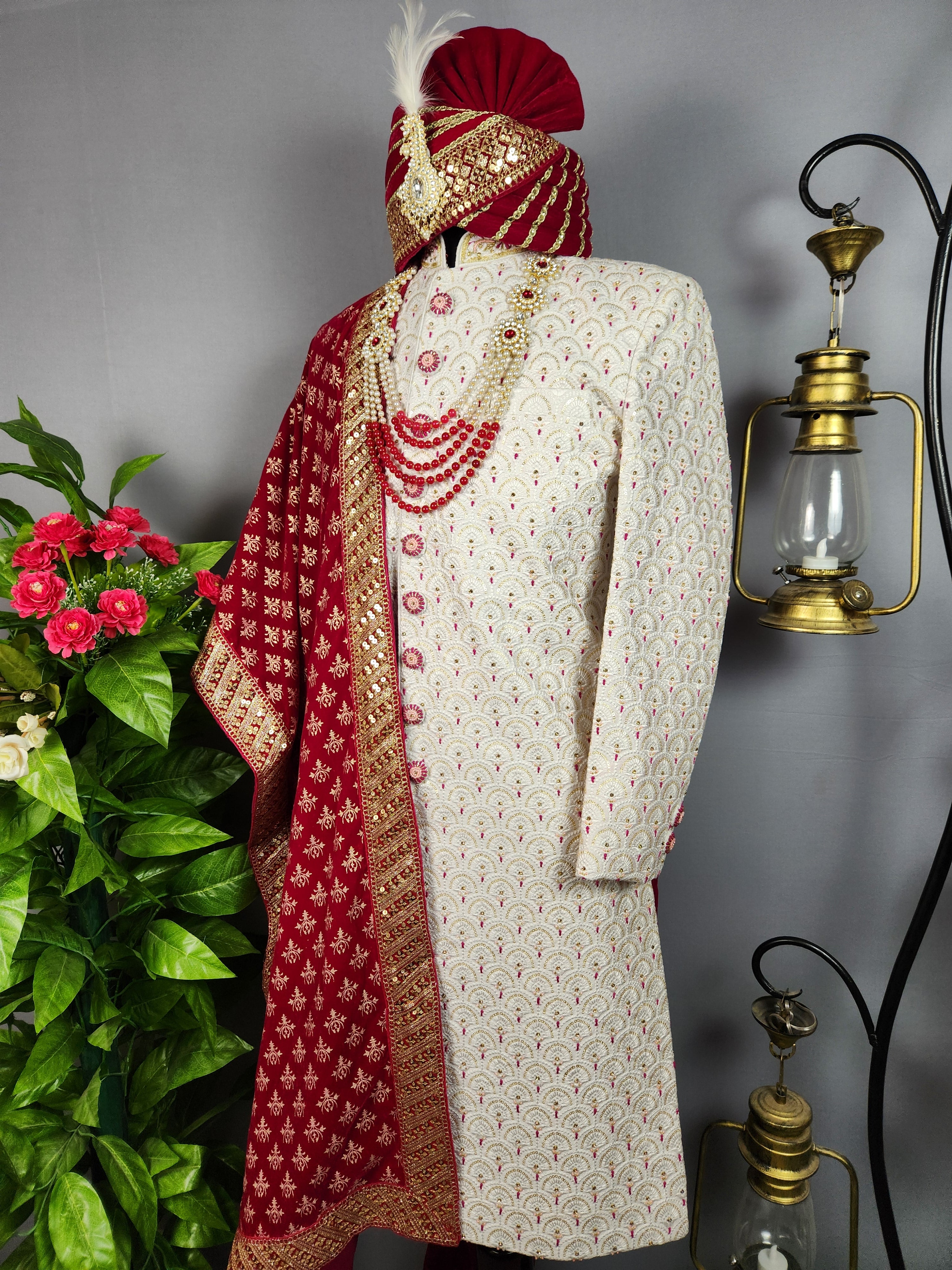White Sherwani for Groom  -   Indian Wedding Outfit for Men
