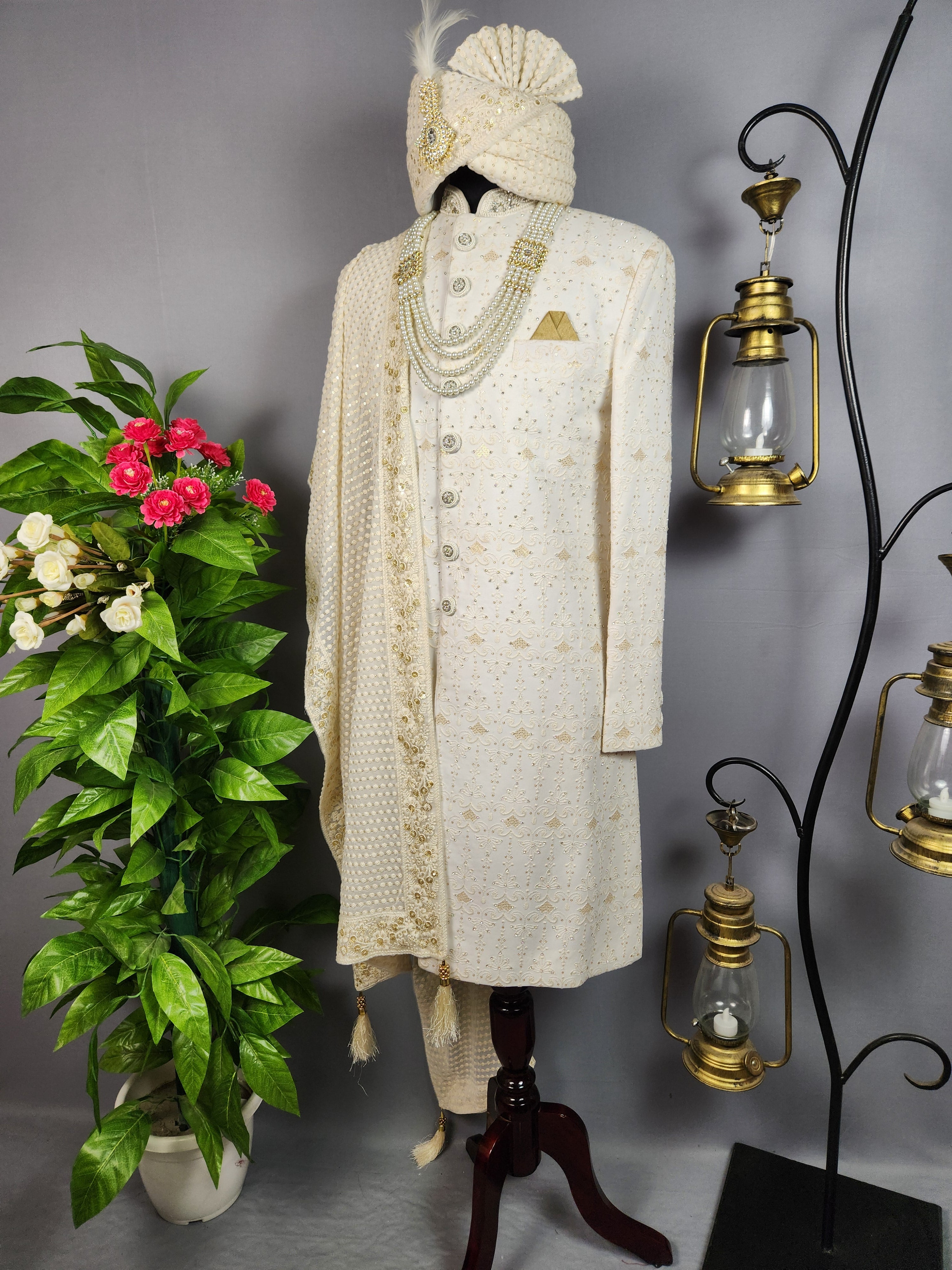 White Sherwani for Groom  -   Indian Wedding Outfit for Men
