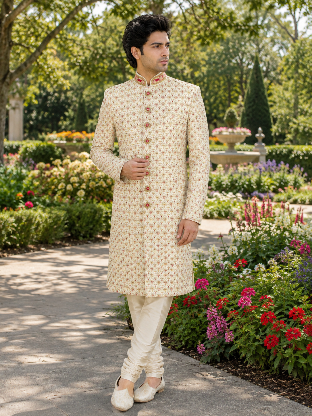 White Wedding Groom Sherwani - Beads, Cutdana Work | Sherwani For Men