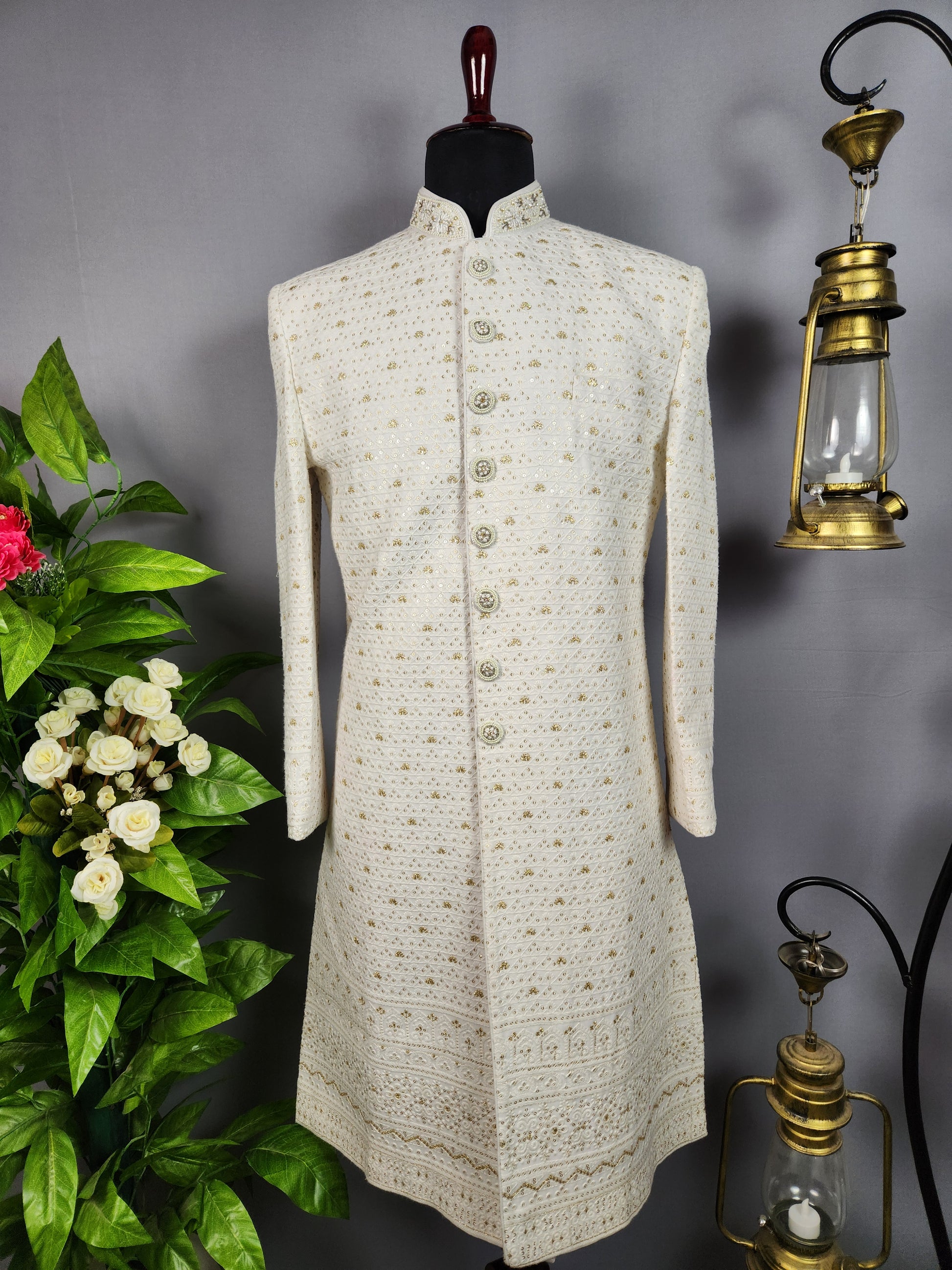 White Sherwani for Groom  -   Indian Wedding Outfit for Men
