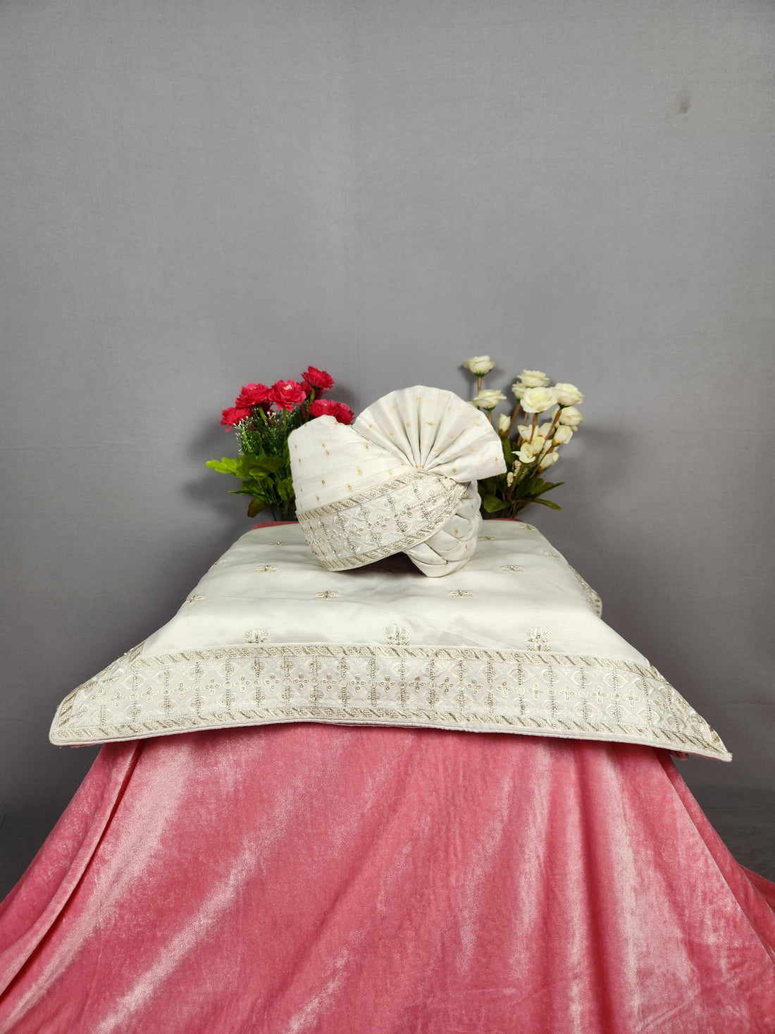 White Groom Turban Shawl Set 