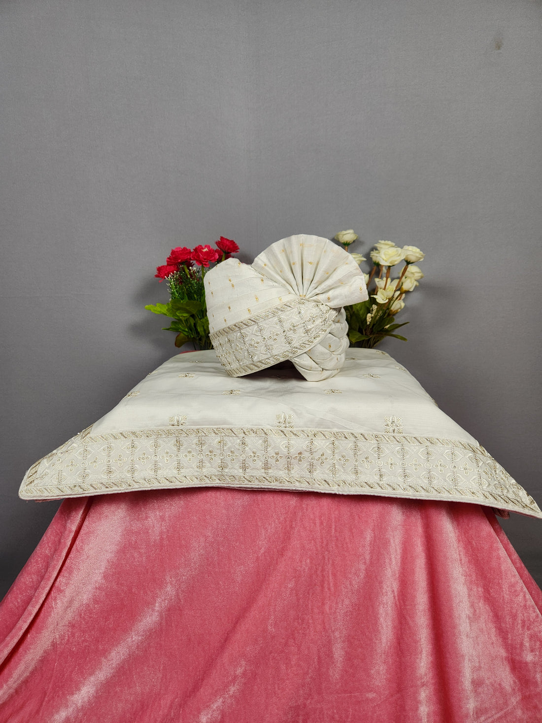 White Groom Turban Shawl Set 