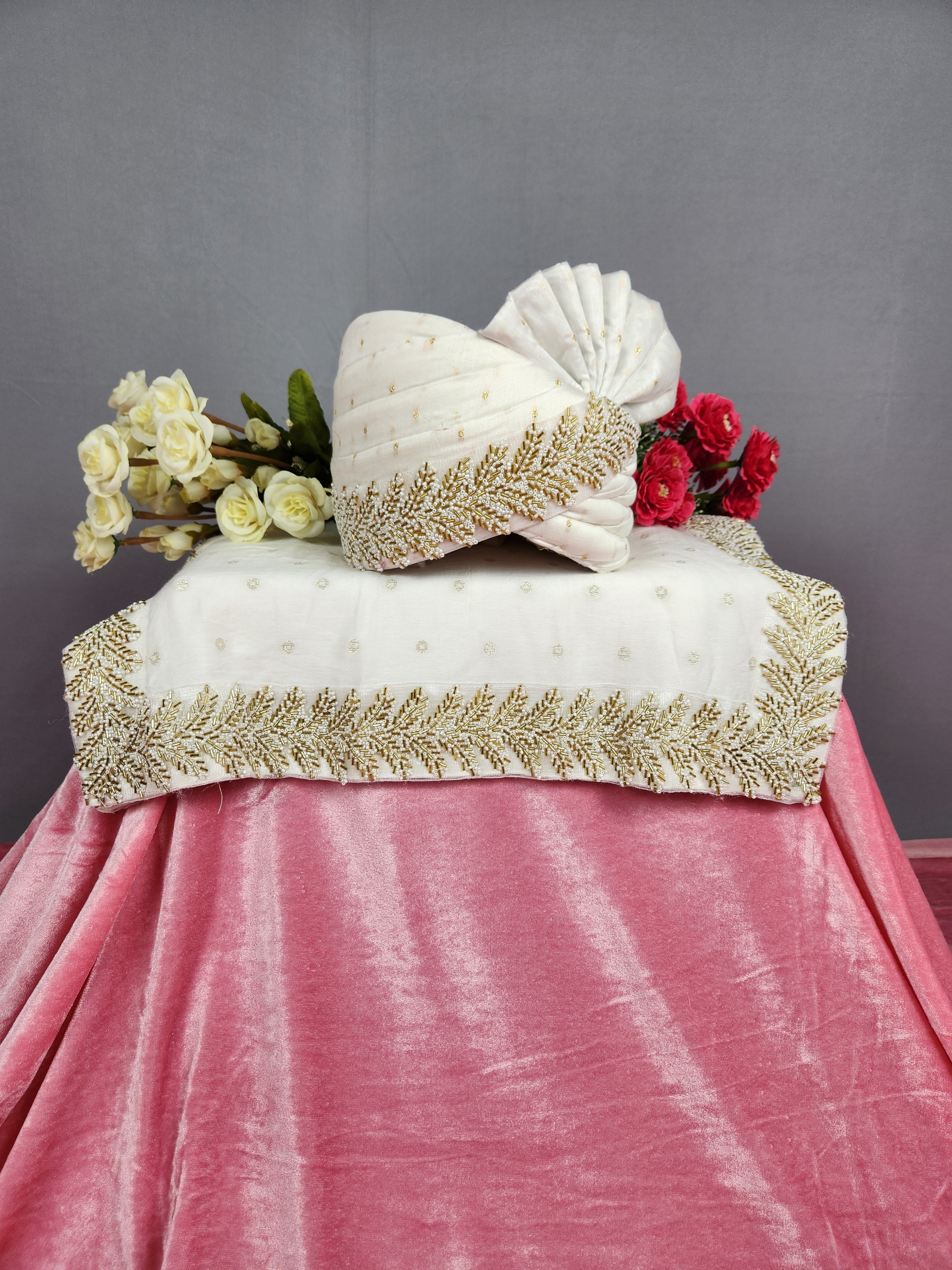 White Groom Turban Shawl | Dupatta Safa Set For Men