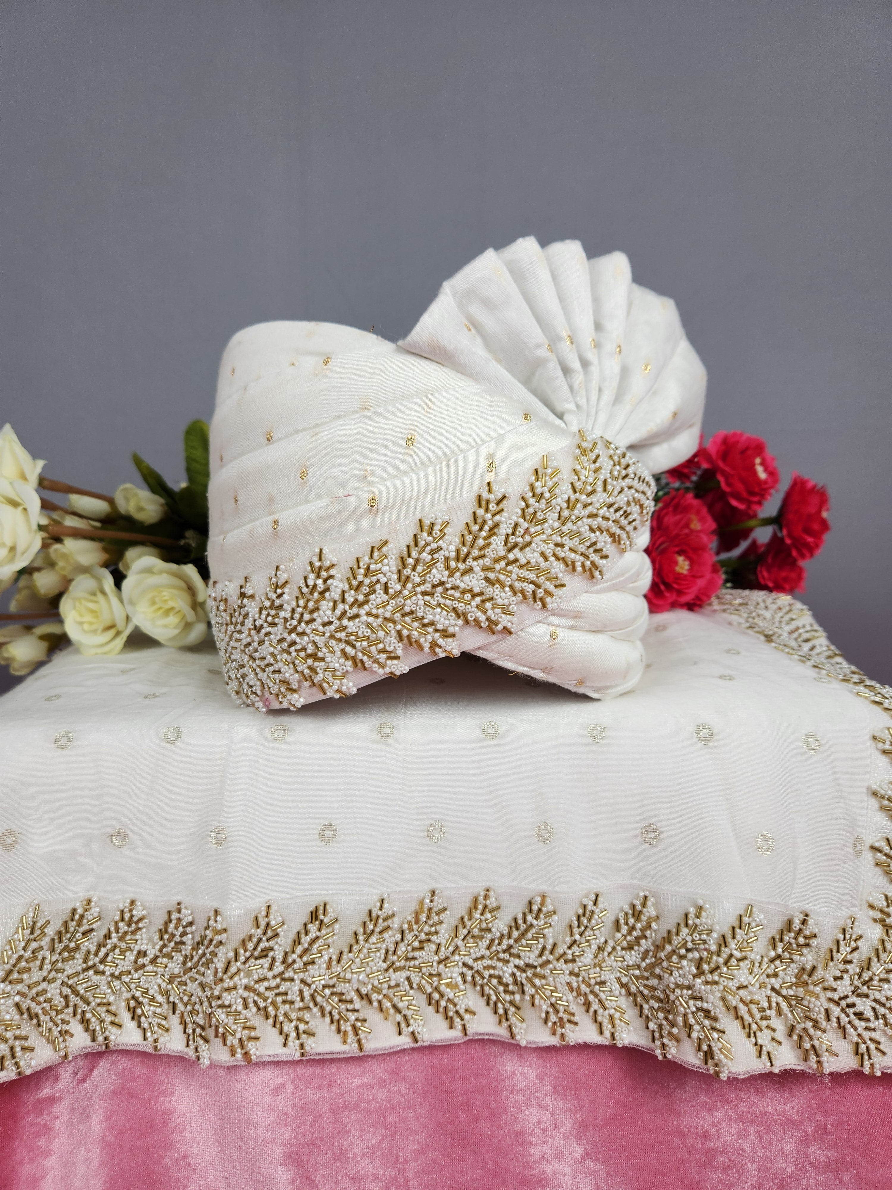 White Groom Turban Shawl | Dupatta Safa Set For Men
