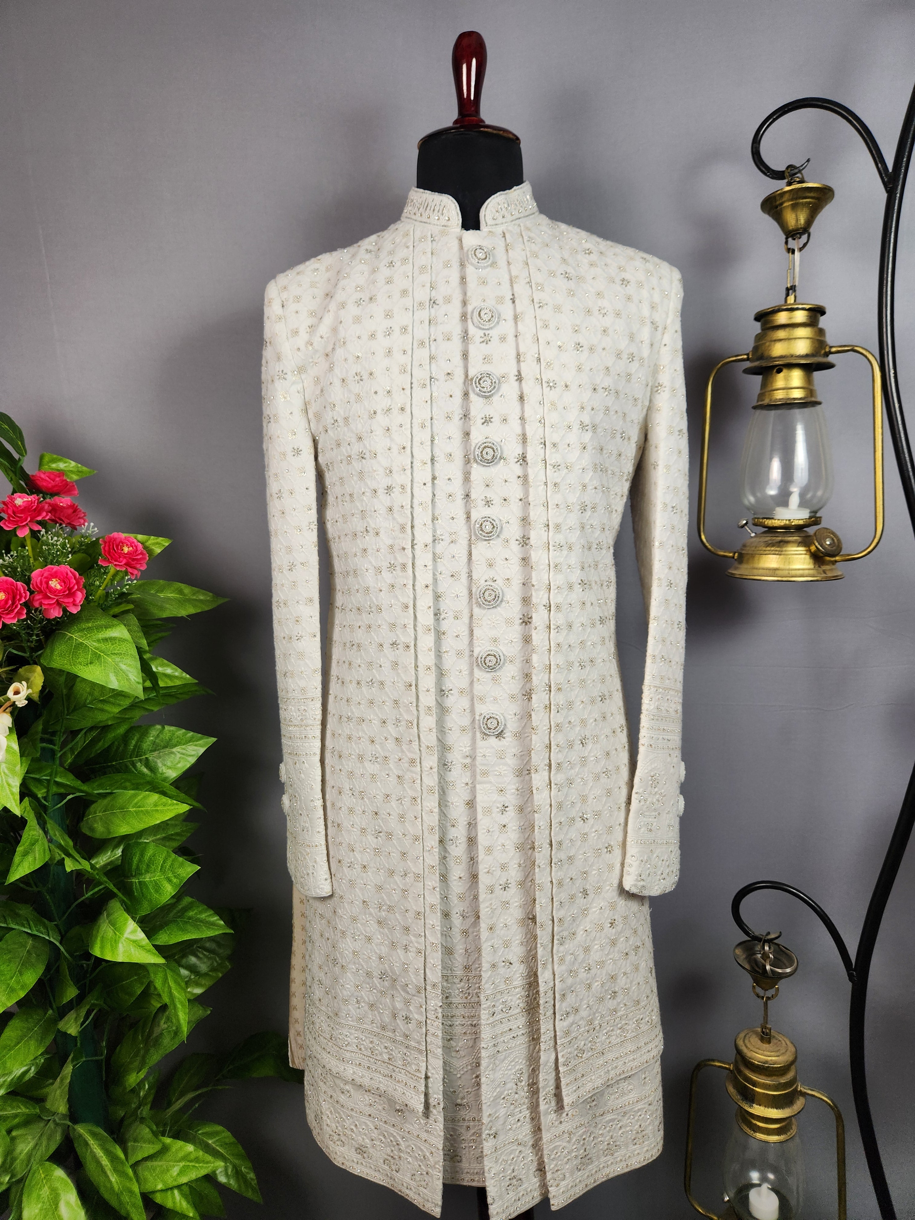 White Wedding Groom Sherwani - Sherwani For Men 
