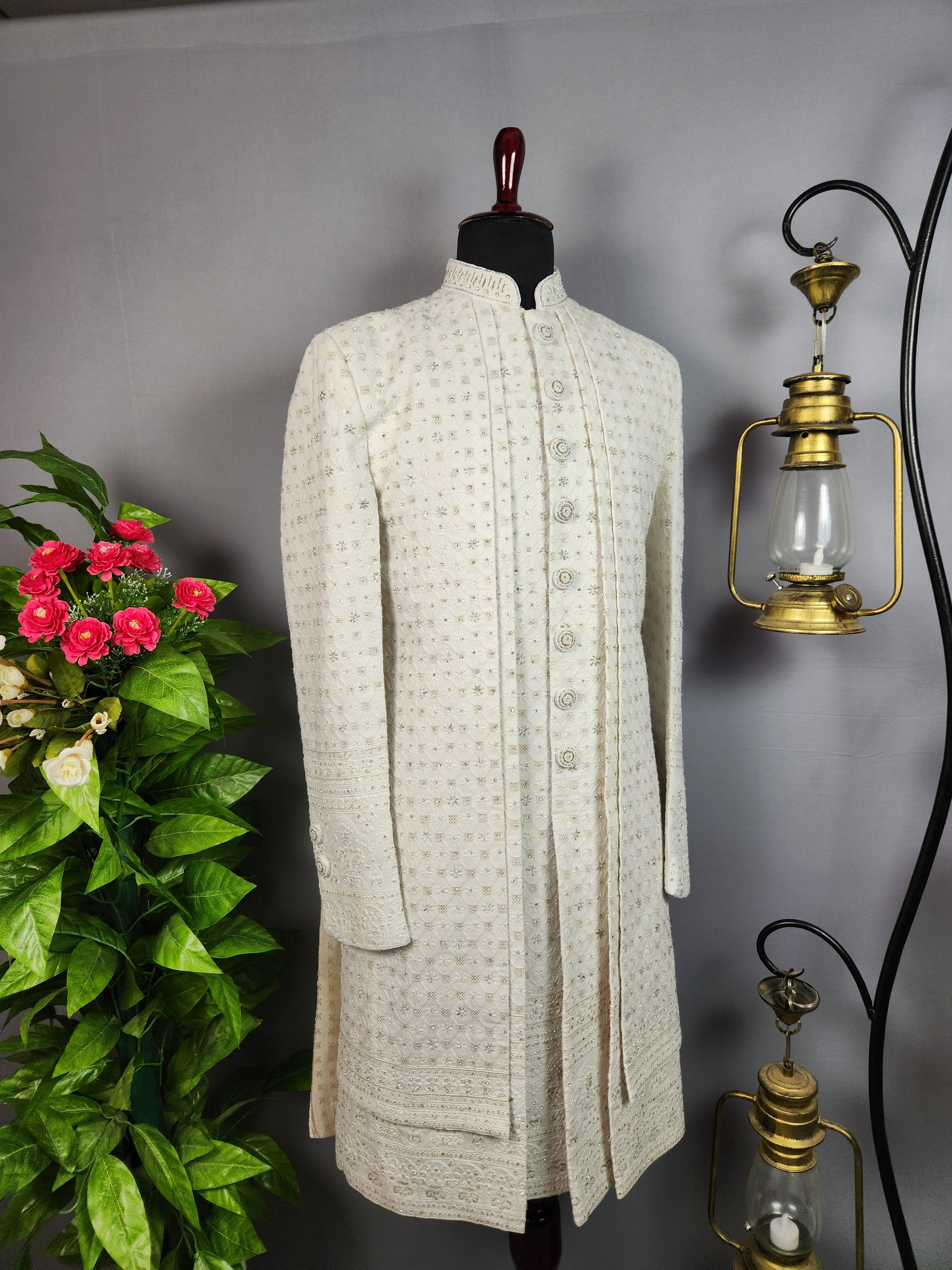 White Wedding Groom Sherwani - Sherwani For Men 
