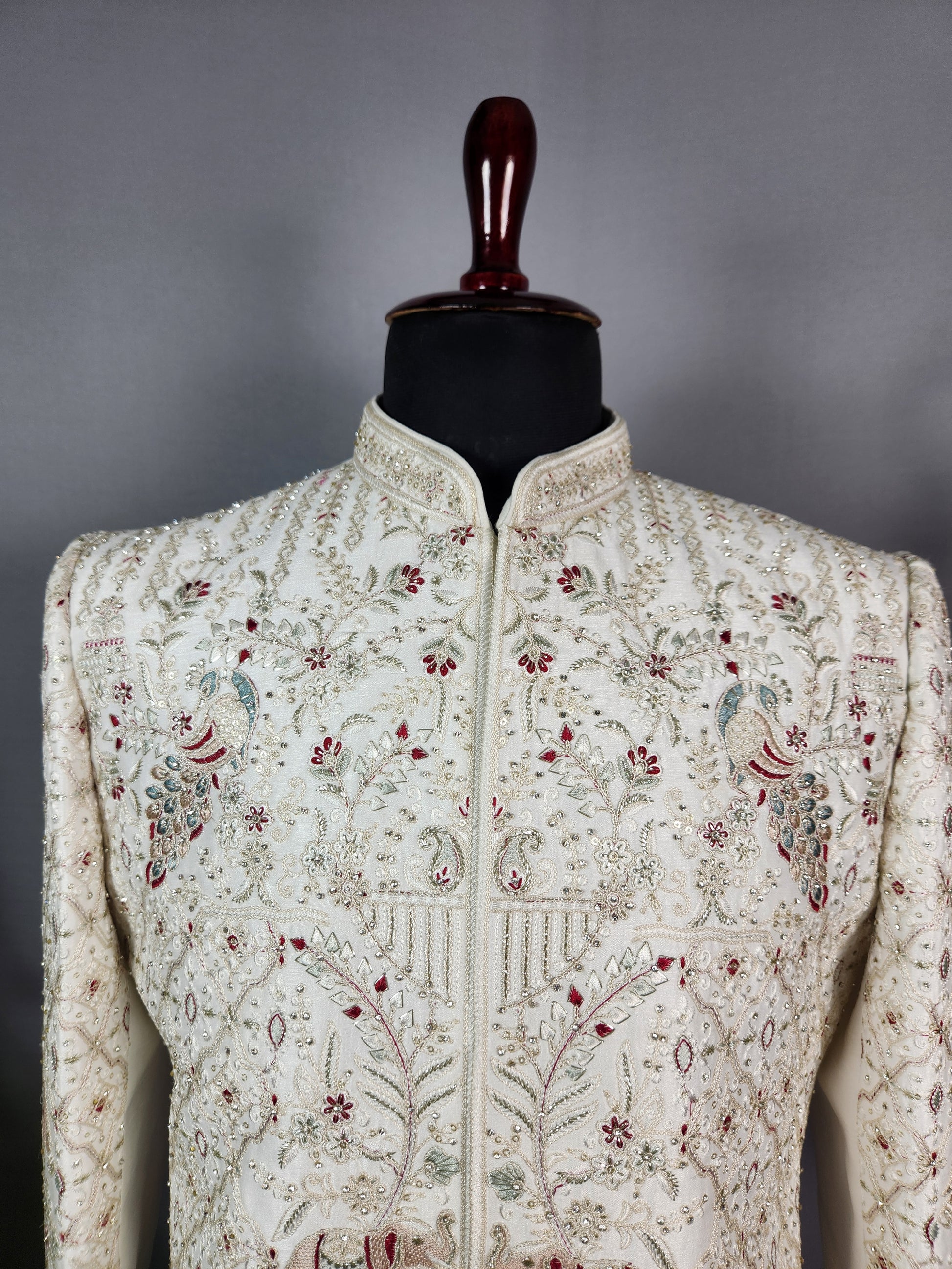 White Sherwani for Groom Peacock Design -   Indian Wedding Outfit for Men
