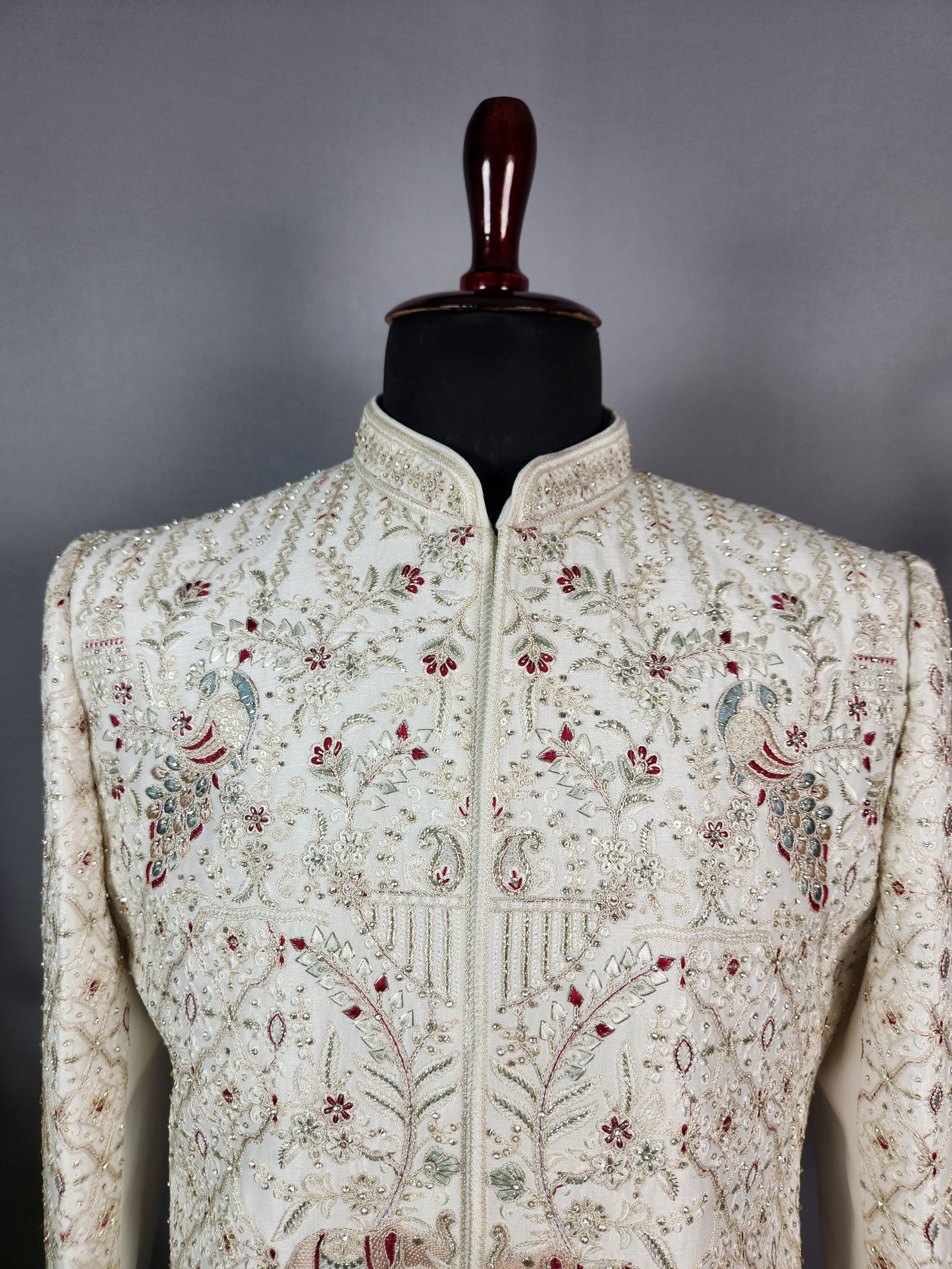 White Sherwani for Groom Peacock Design -   Indian Wedding Outfit for Men
