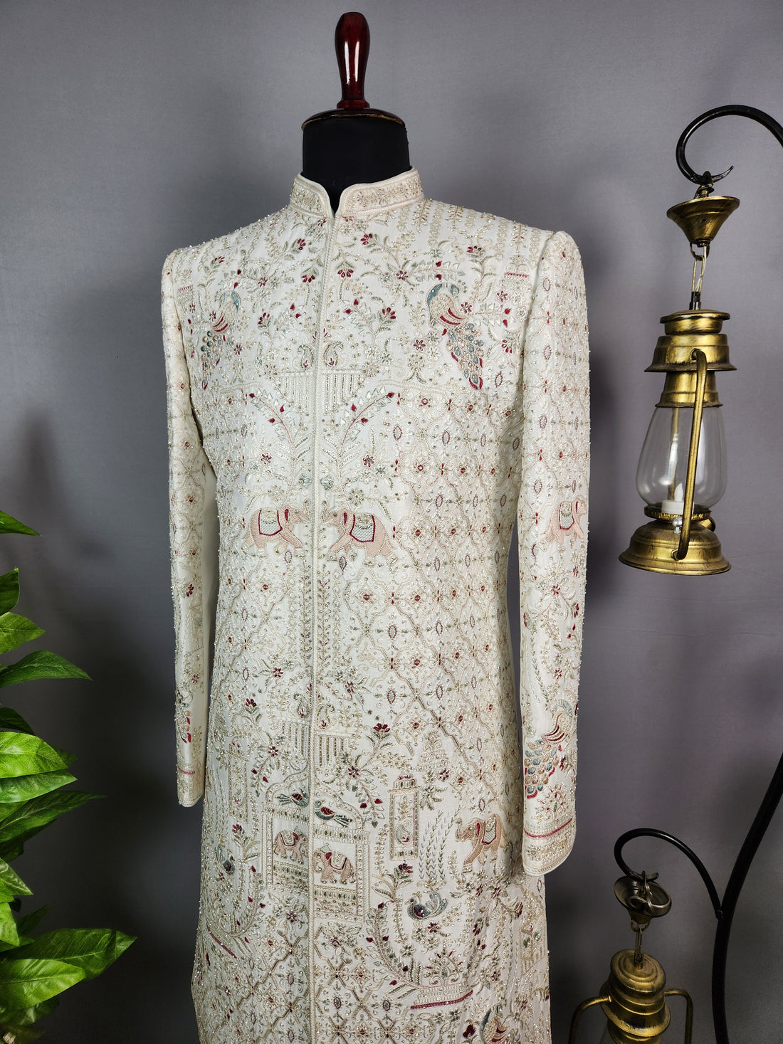 White Sherwani for Groom Peacock Design -   Indian Wedding Outfit for Men
