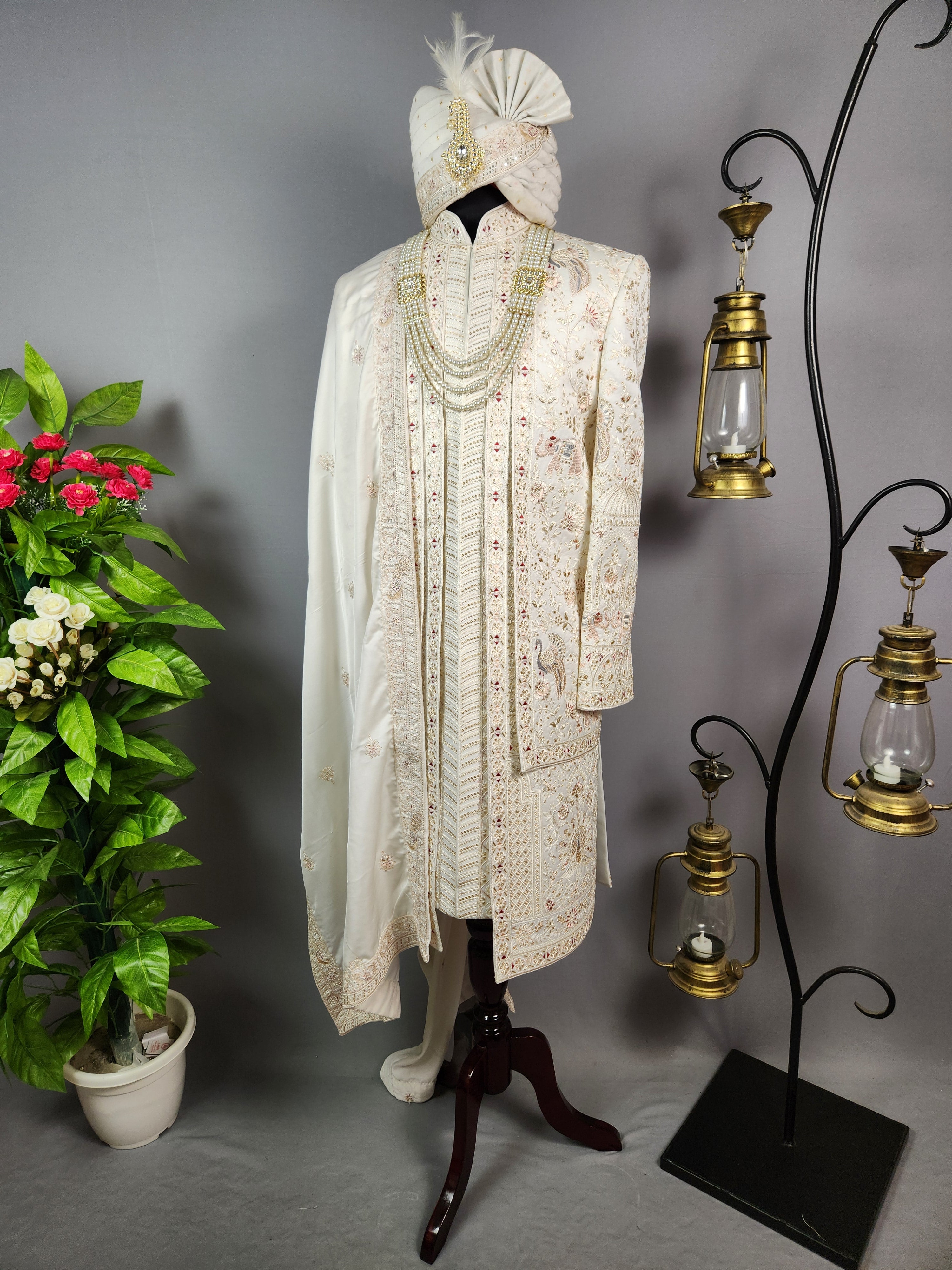 Luxury White Wedding Groom Sherwani  | Sherwani For Men