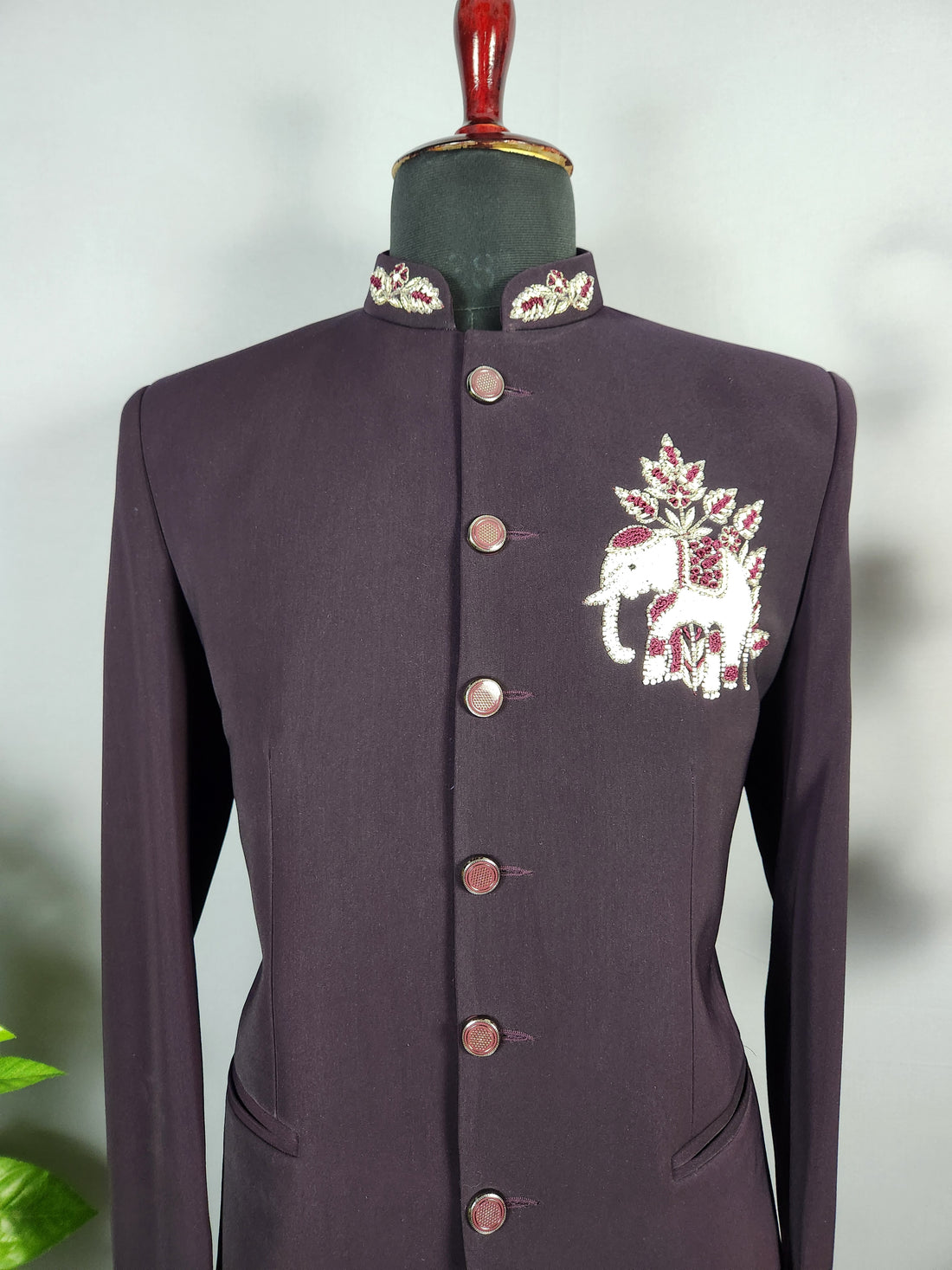Wine Jodhpuri Suit for Men  -   Indian Wedding Outfit for Men
