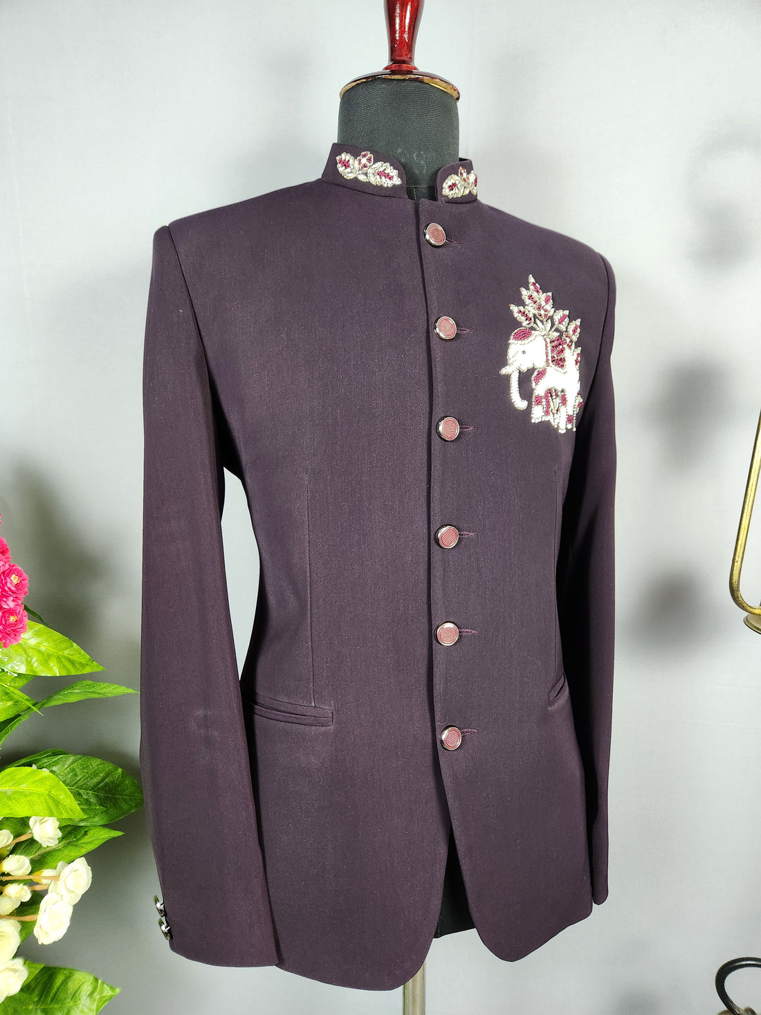 Wine Jodhpuri Suit for Men  -   Indian Wedding Outfit for Men
