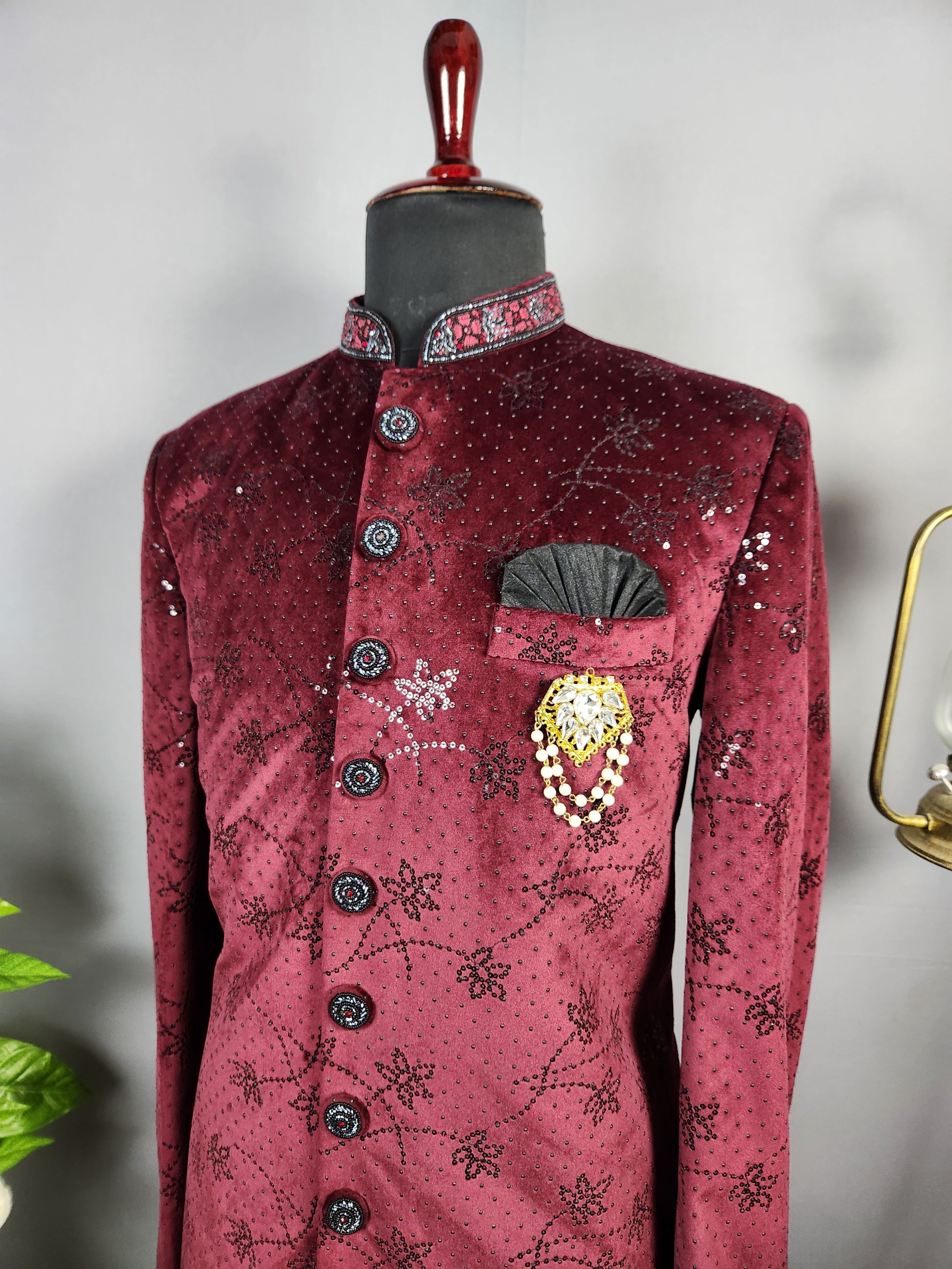 Wine Jodhpuri Suit for Men  -   Indian Wedding Outfit for Men
